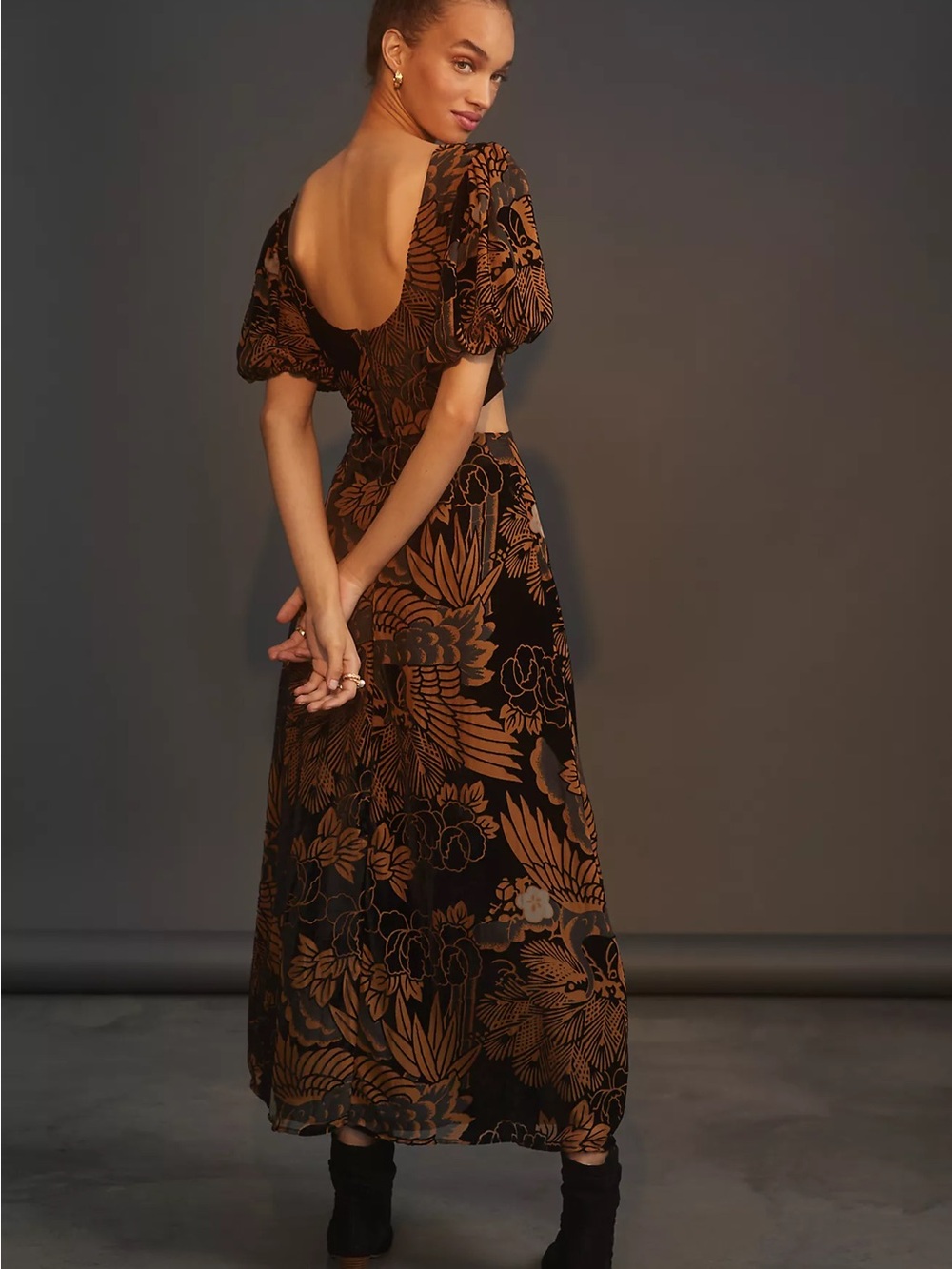 Anthropologie Let Me Be Burnout Velvet Cut Out Maxi Dress XL - Picture 7 of 13